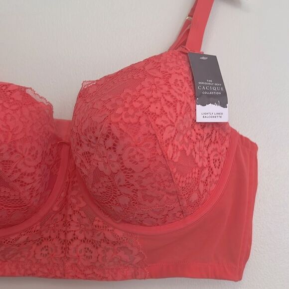 NWT Cacique Lightly Lined Balconette Salmon Pink Lace Underwire Bra 44DD - Picture 2 of 8